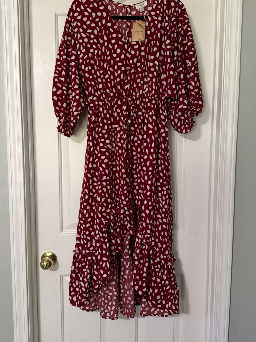 Umgee Burgundy Midi Dress with Cream Spot Print